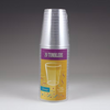 Packaging of 20 clear plastic tumblers with a purple label on a gray background