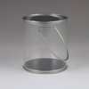 Clear paint can with a handle on a gray background