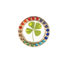 Four-leaf clover charm with colorful gemstones on a white background
