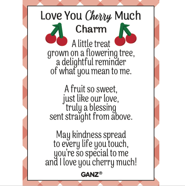 Card with cherry design and text on a white background