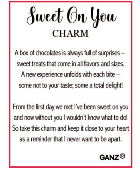 Text message with 'Sweet On You Charm' and GANZ branding