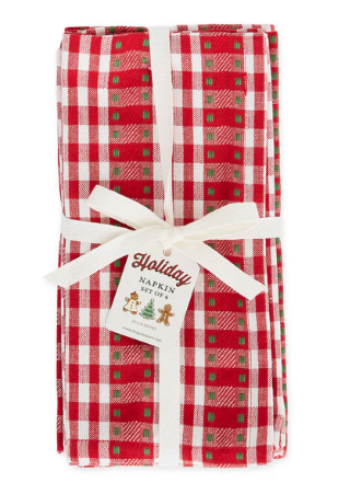Jingle Bell Dobby Plaid Napkin Set of Four