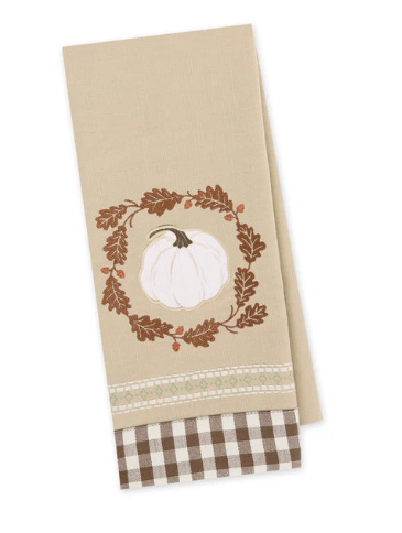 Autumn Pumpkin Embellished Dishtowel