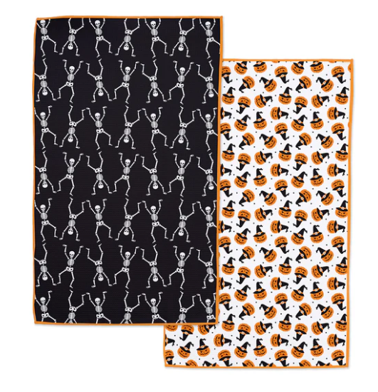 Skeleton Jack o Lanterns Microfiber Dishtowel