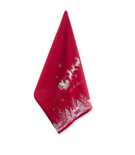 Santa's Sleigh Embellished Dishtowel