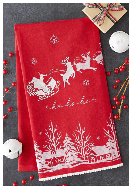 Santa's Sleigh Embellished Dishtowel