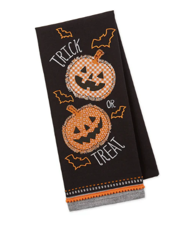 Trick or Treat Pumpkins Embellished Dishtowel