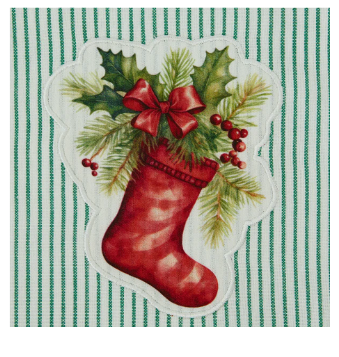 Festive Stocking Embellished Dishtowel