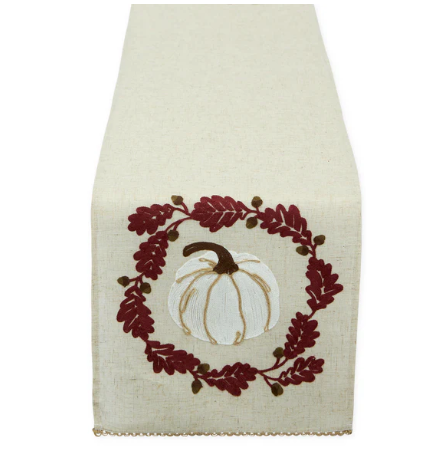 White Pumpkin Embroidered Table Runner