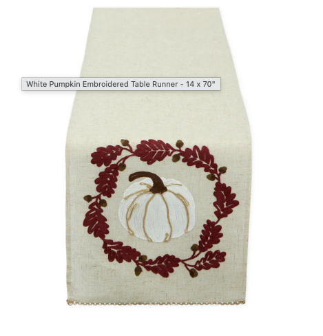 White Pumpkin Embroidered Table Runner