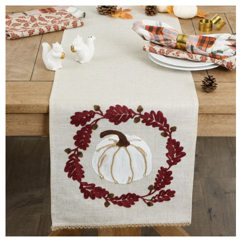 White Pumpkin Embroidered Table Runner
