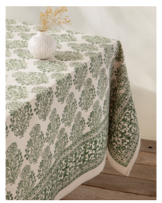Viridian Block Print Tablecloth