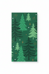Green patterned paper napkins featuring a Christmas tree forest design with white stars and dots, shown layered on a white background.