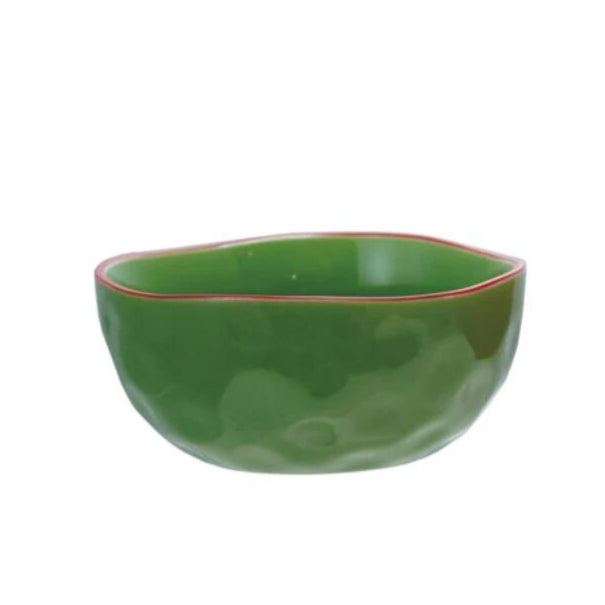 Stoneware Organic Shaped Bowl with Colored Rim