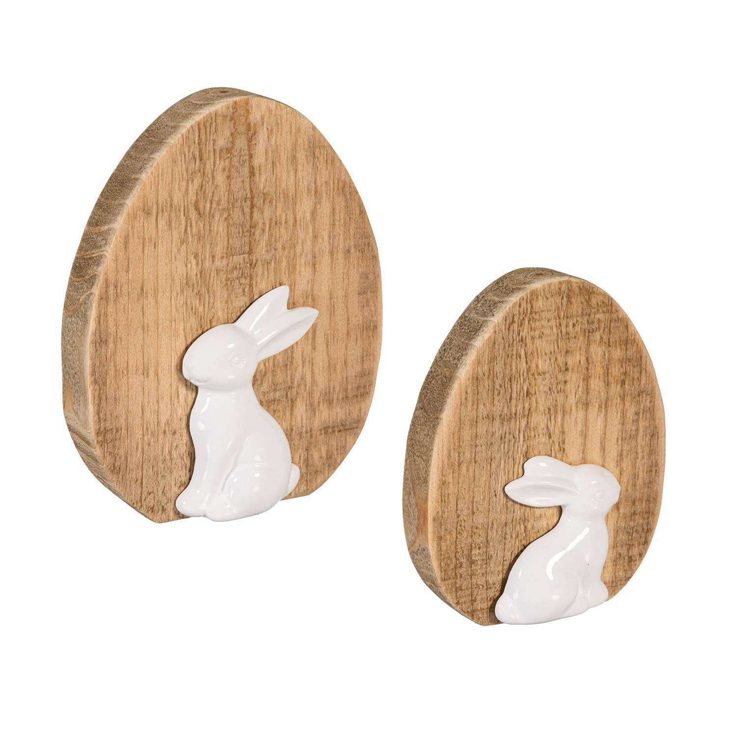Wood Egg with Ceramic Bunny
