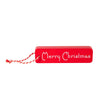 Red 'Merry Christmas' sign with string on a white background