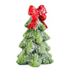 Decorative Christmas tree figurine with a red bow on a white background
