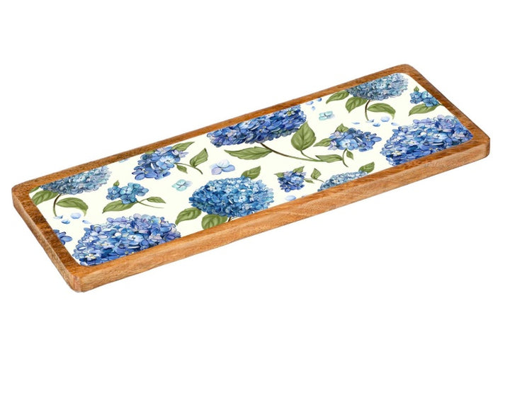 Viva Style Rectangular Wood Serving Tray Hydrangea