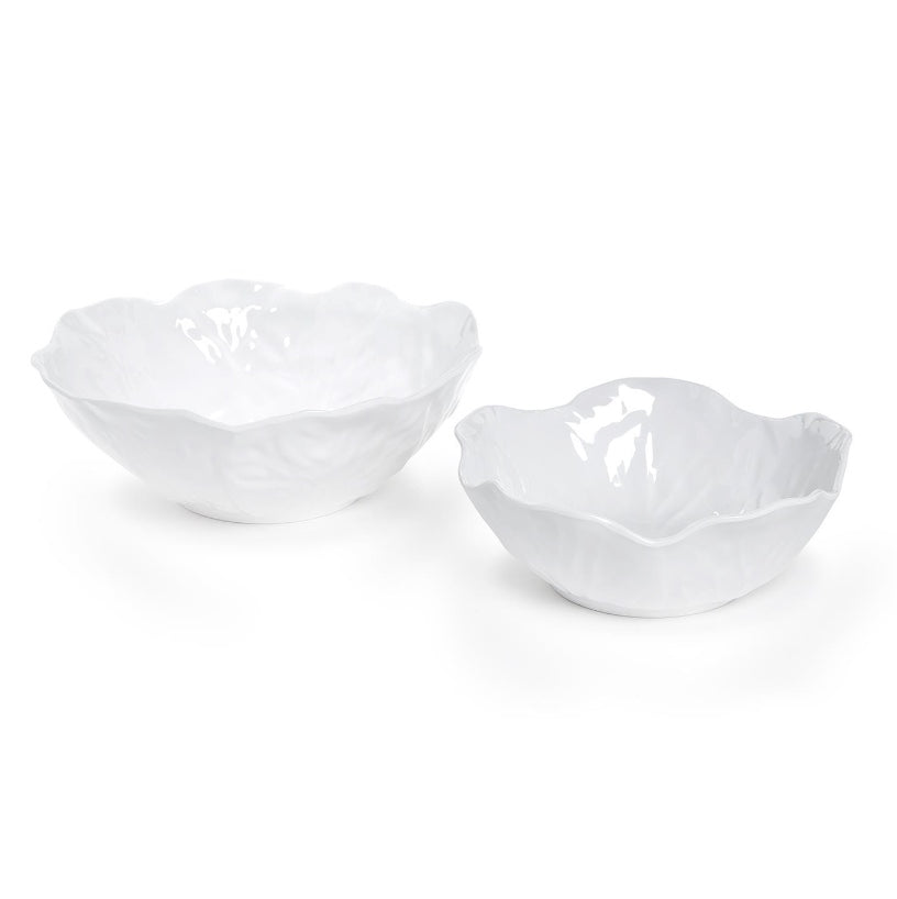 White Cabbage Patterned Serving Bowl