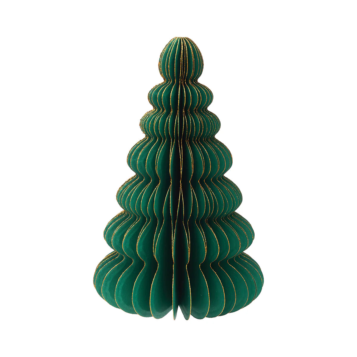 Green decorative tree with gold accents on a white background