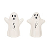Two ghost-shaped salt and pepper shakers on a white background