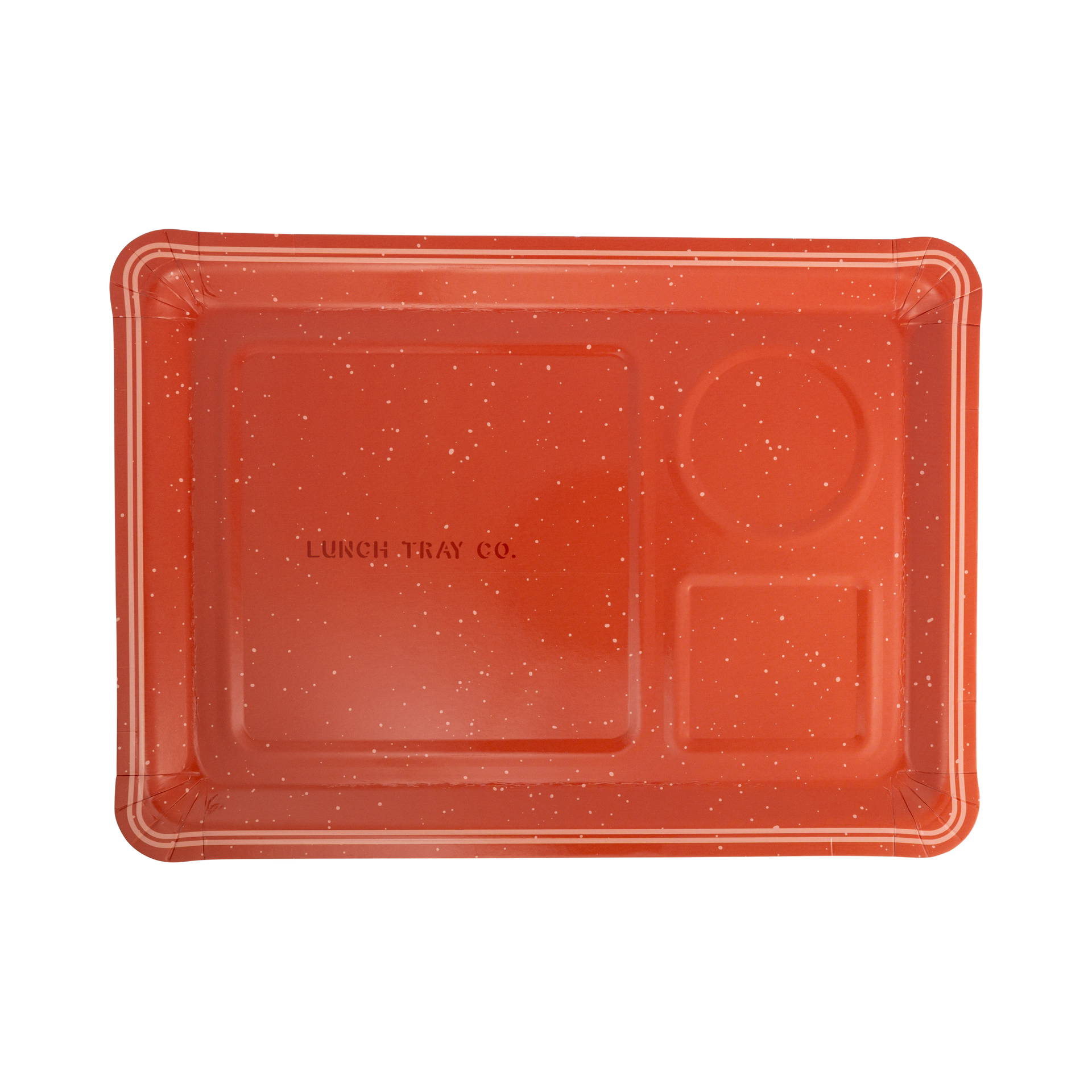 Red lunch tray with compartments on a white background