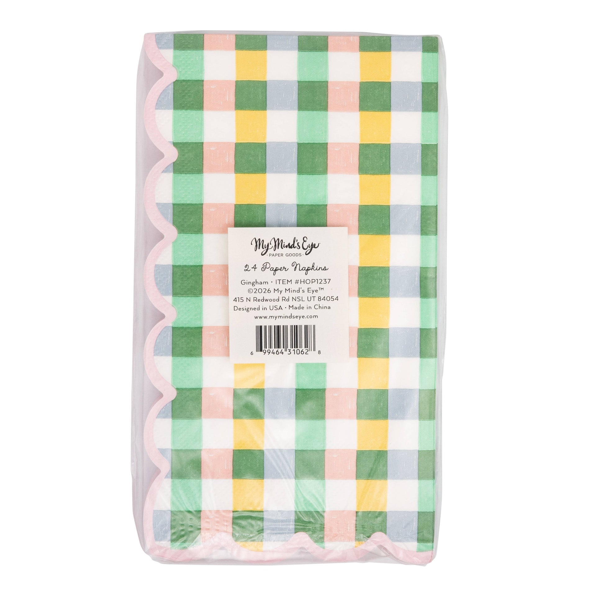 Packaged napkin with a checkered pattern on a white background