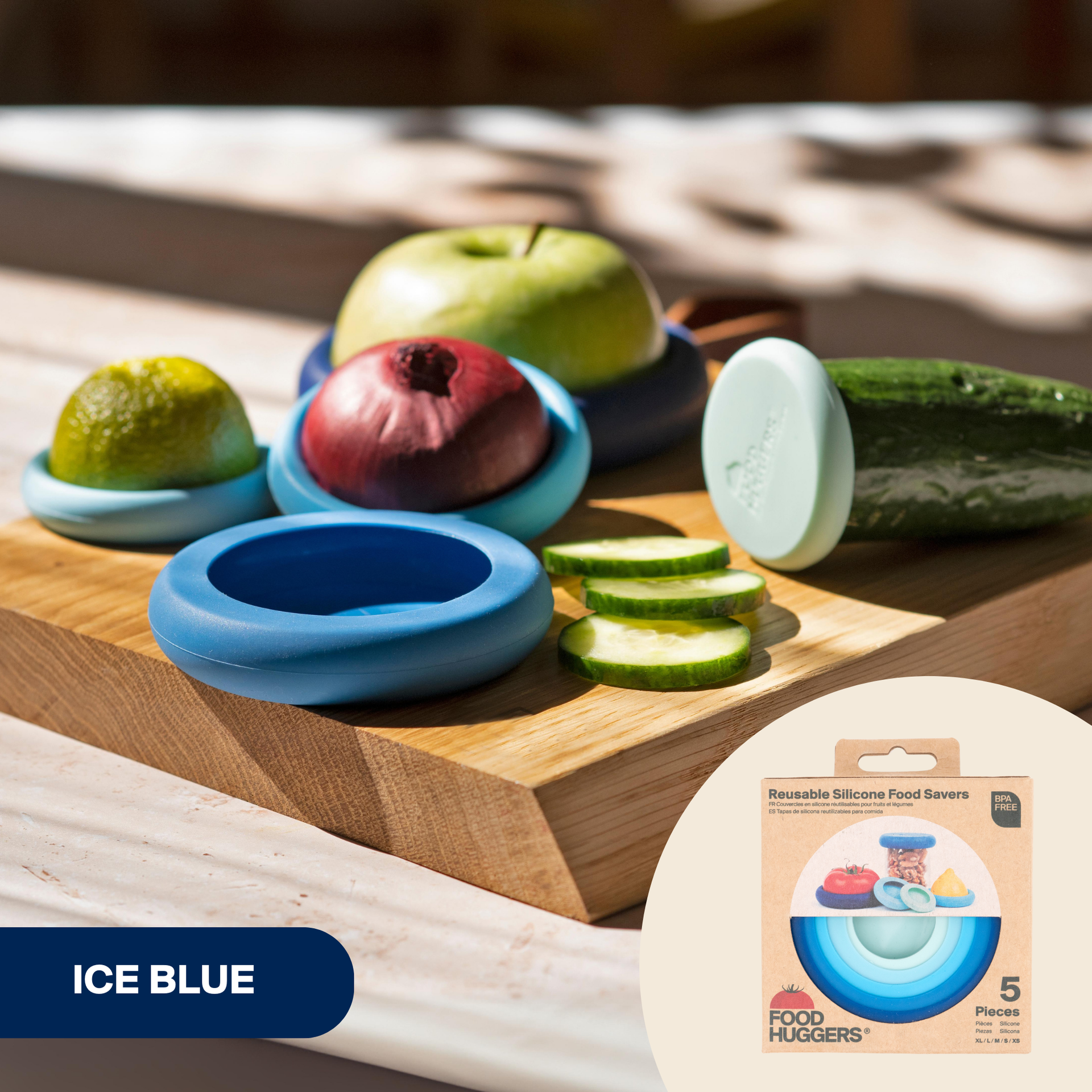 Reusable Silicone Food Savers – Ice Blue (Set of 5)