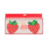 Strawberry-themed felt banner in packaging with red checkered lid on a white background