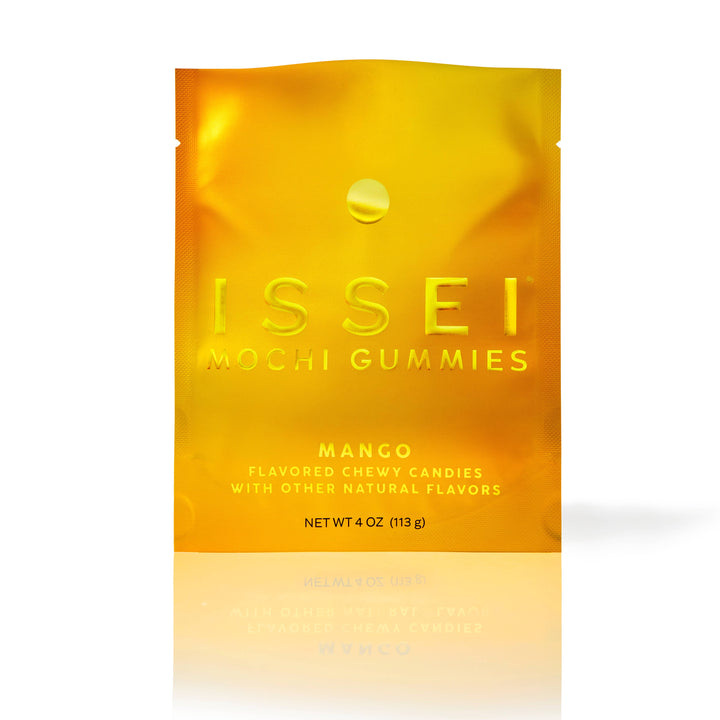 Yellow package of ISSEI Mochi Gummies on a white background
