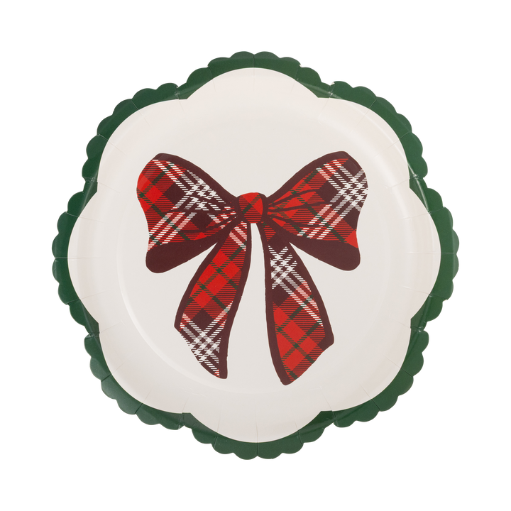 Plaid Bow Christmas 8" Paper Salad Plates