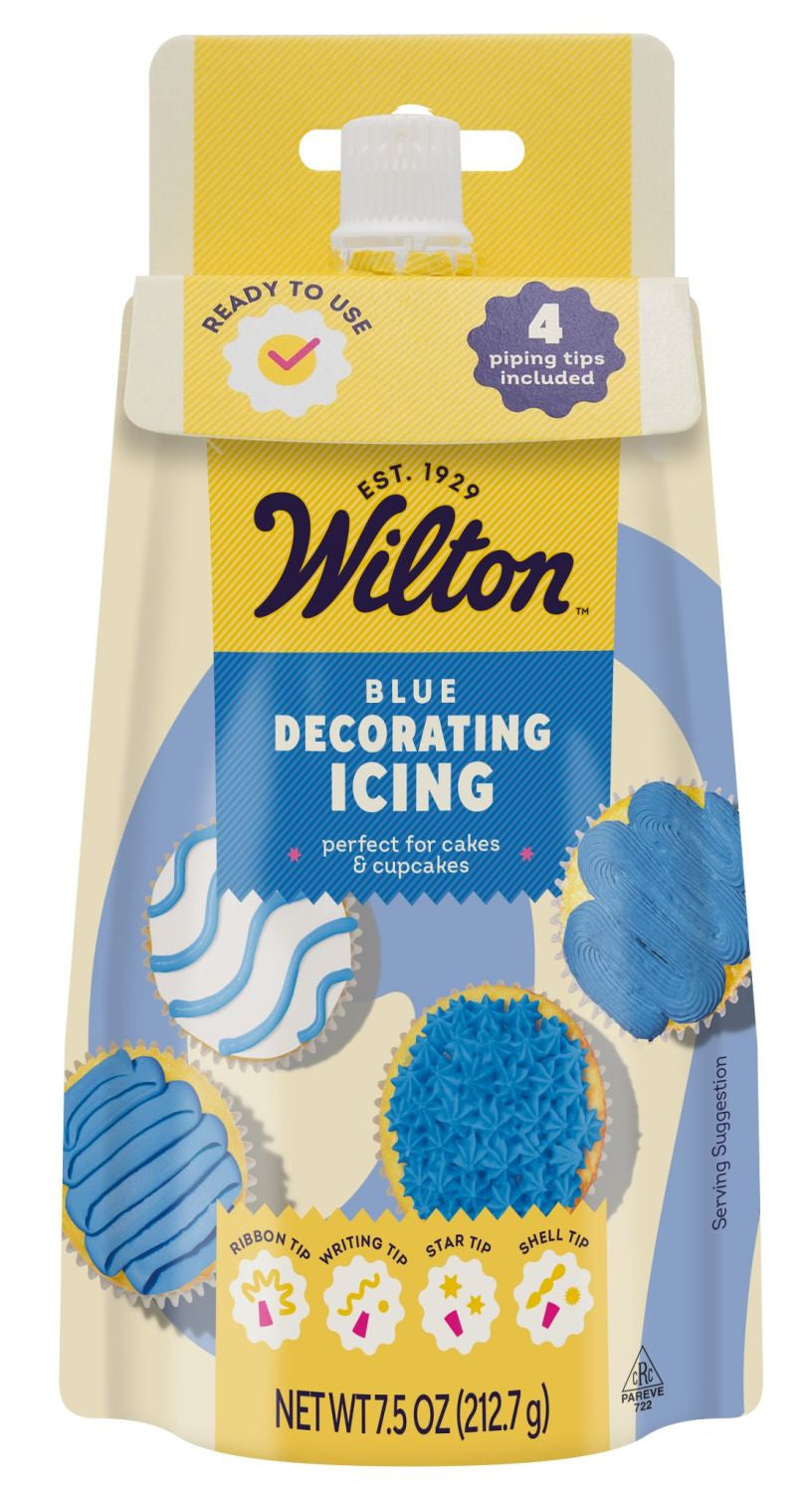 Wilton blue decorating icing package on a white background