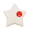 Bottom view of star-shaped bamboo tray with a red label on a white background