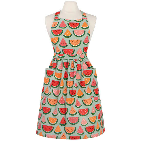 Apron with watermelon pattern on a mannequin against a white background