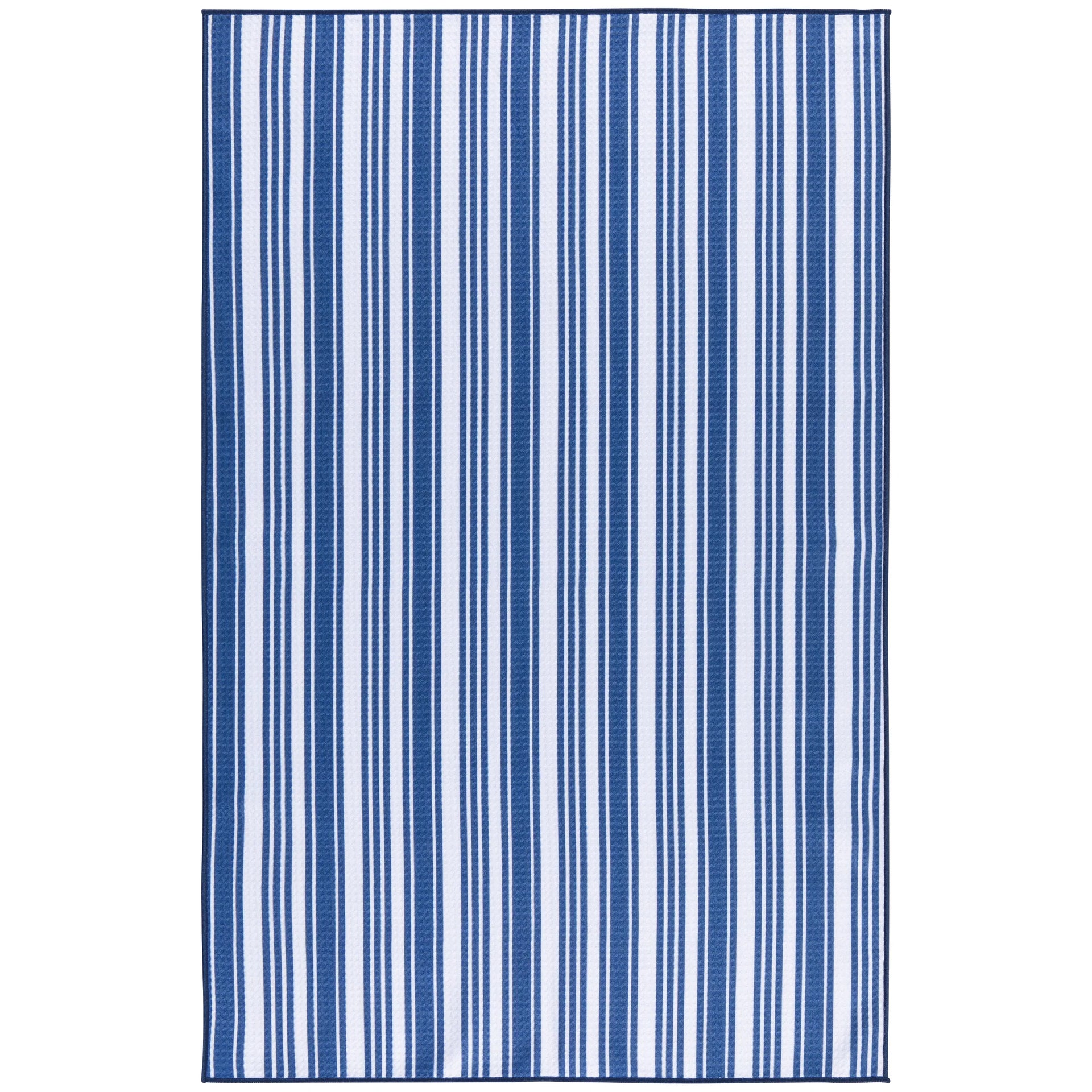 Blue and white striped towel on a white background