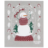 Decorative towel with a snowman design and 'Ecologie danica' branding on a gray background.