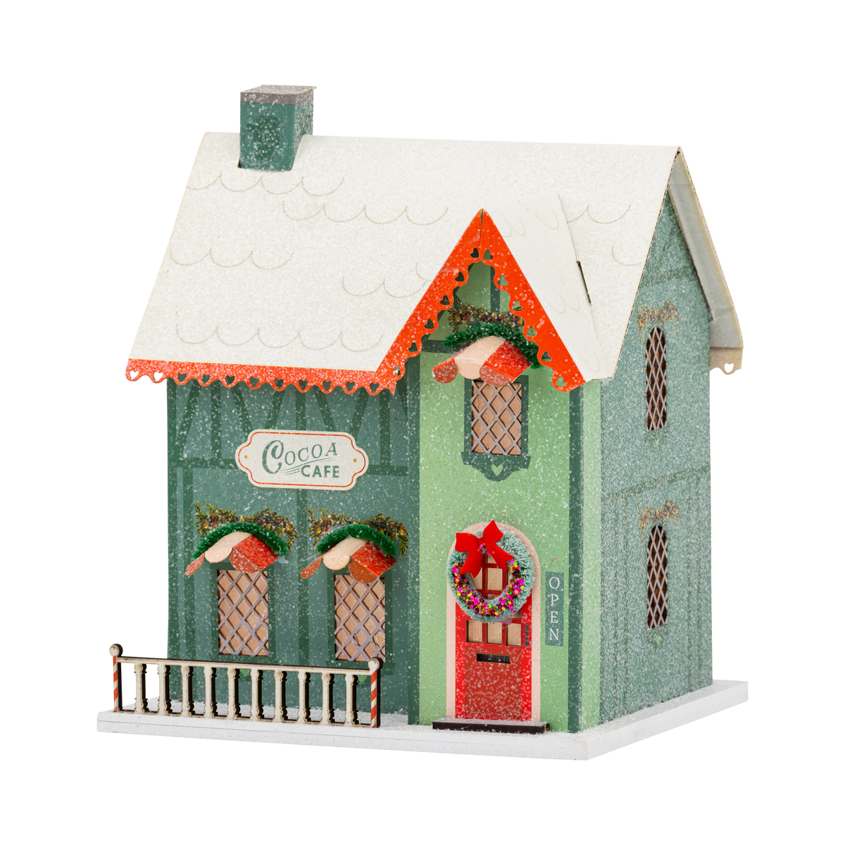 Green Cocoa Cafe Light Up Christmas Village House