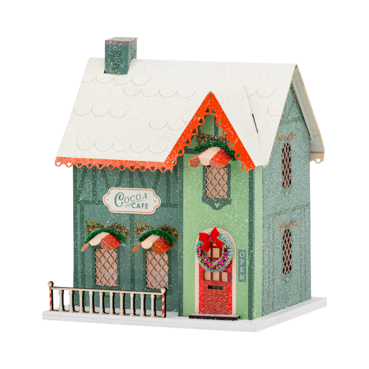 Green Cocoa Cafe Light Up Christmas Village House