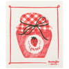 Dishtowel with a red jar of jam design and 'Ecologie danica' branding.