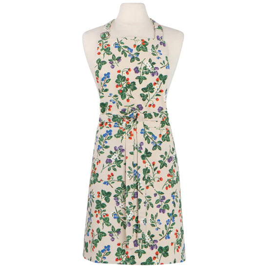 Apron with berries and leaves on a mannequin against a white background