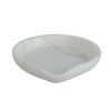A white marble spoon rest with grey veining on a white background.