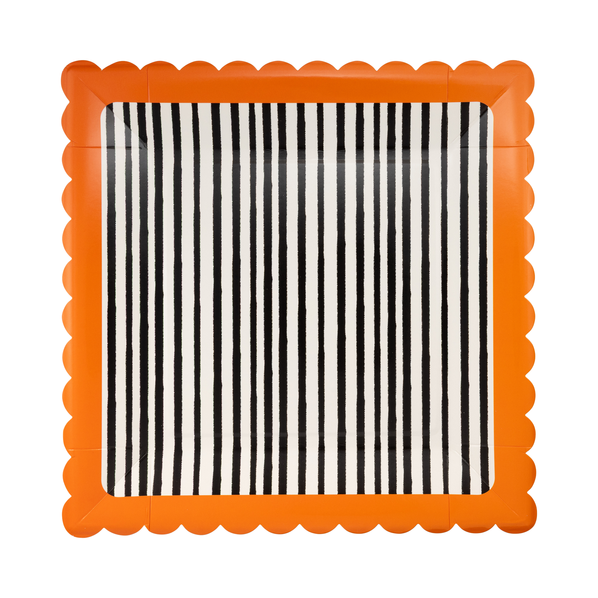 Black and Cream Stripes Scalloped 10" Plate