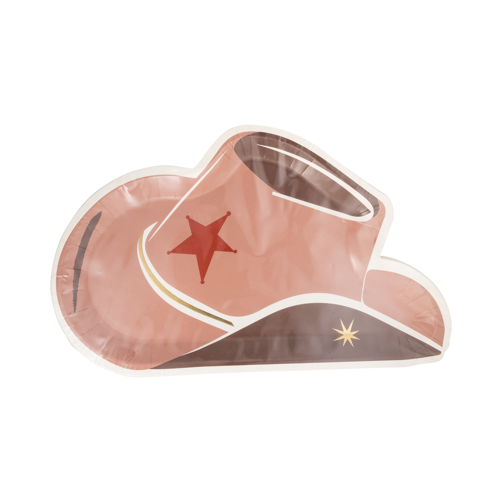 Pink cowboy hat with star design on a white background