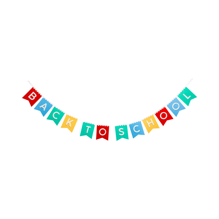 Colorful 'Back to School' banner on a white background