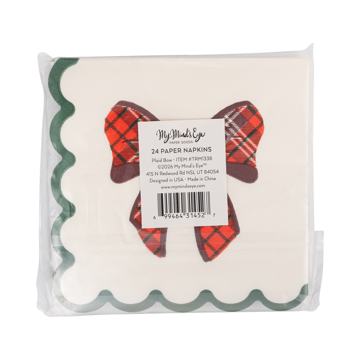 Plaid Bow Christmas Cocktail Napkins