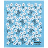 Floral patterned cloth with 'Ecologie danica' branding on a blue background