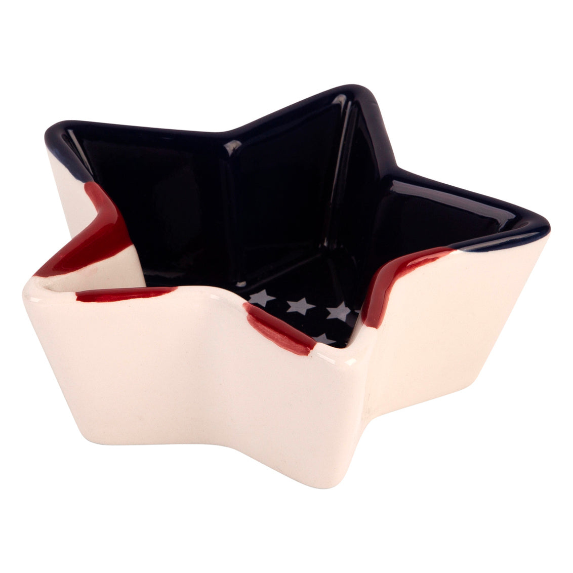 Star-shaped ceramic bowl with red, white and blue flag design on a white background
