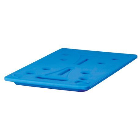 Blue rectangular plastic food chiller on a white background