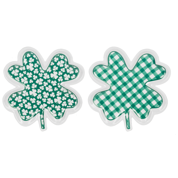 Two shamrock-shaped trinket dishes with different patterns on a white background