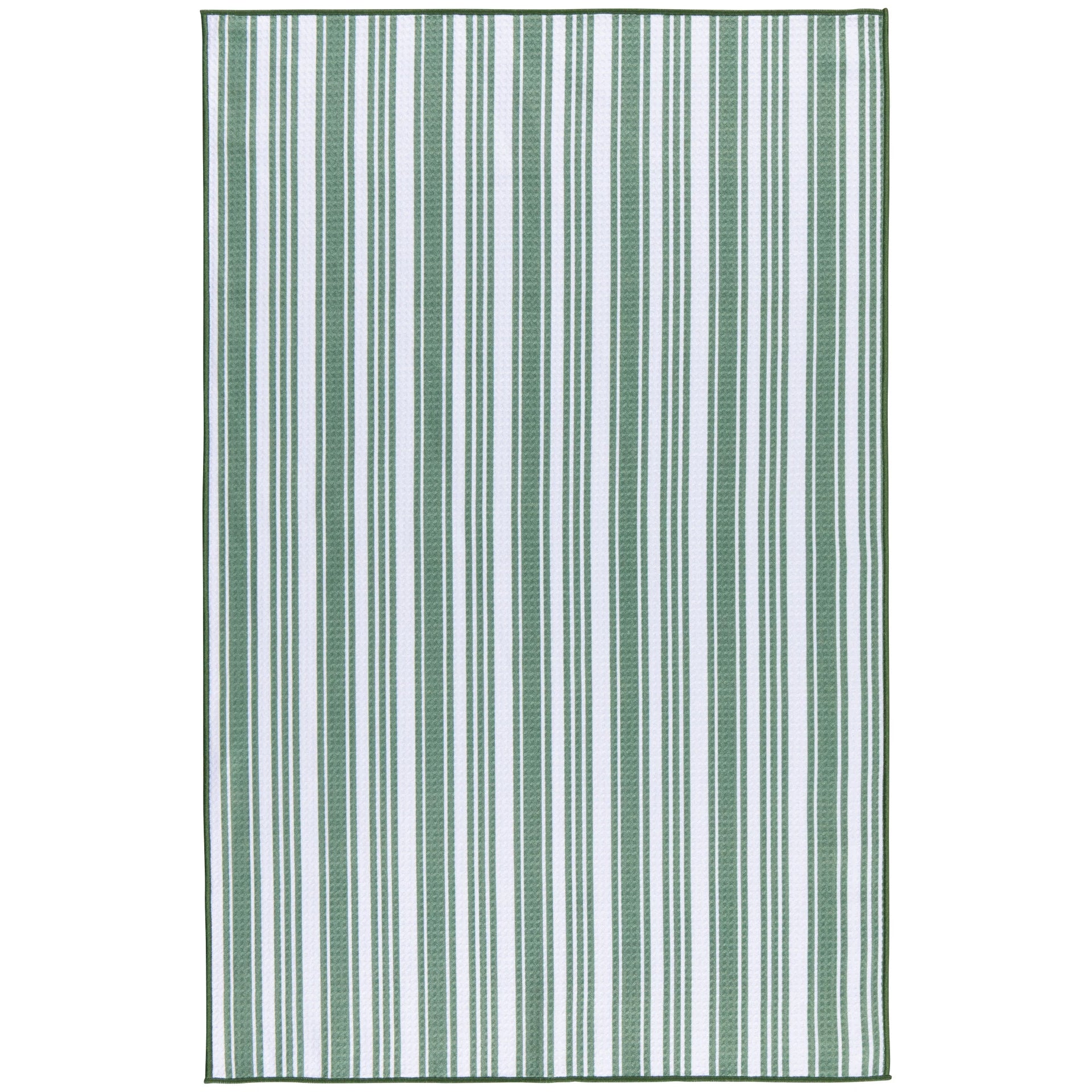 Striped green and white towel on a white background